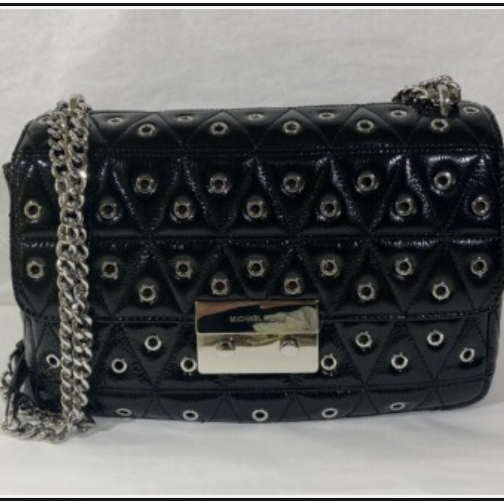Michael Kors Sloan Grommet Large Quilted Leather Chain Shoulder Bag Black
